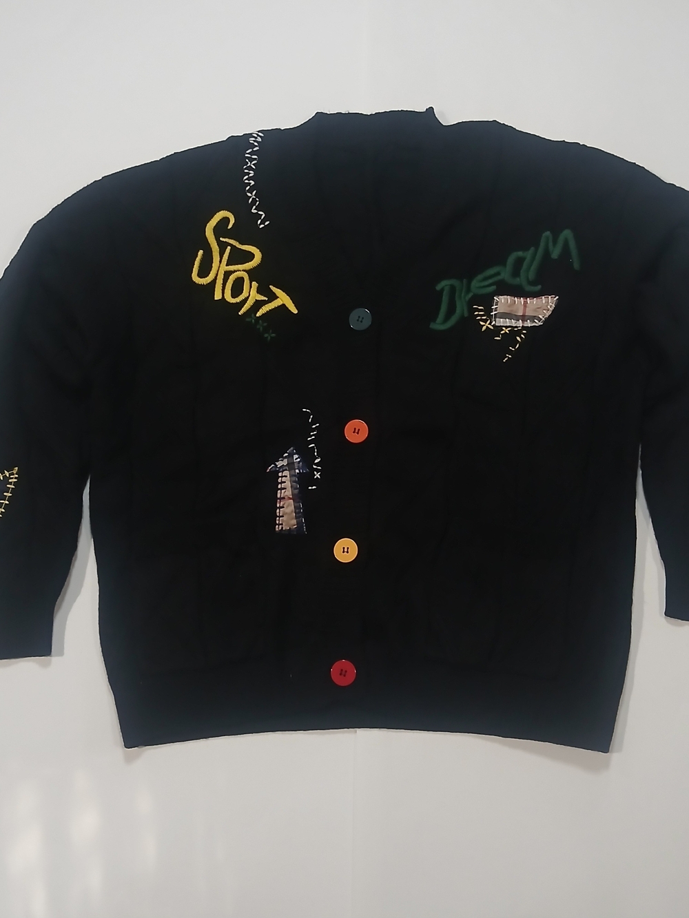 Men's Black Embroidered Button-Front Cardigan